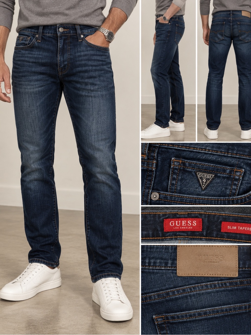 Guess Men’s Slim Tapered Jeans in Dark Blue Wash
